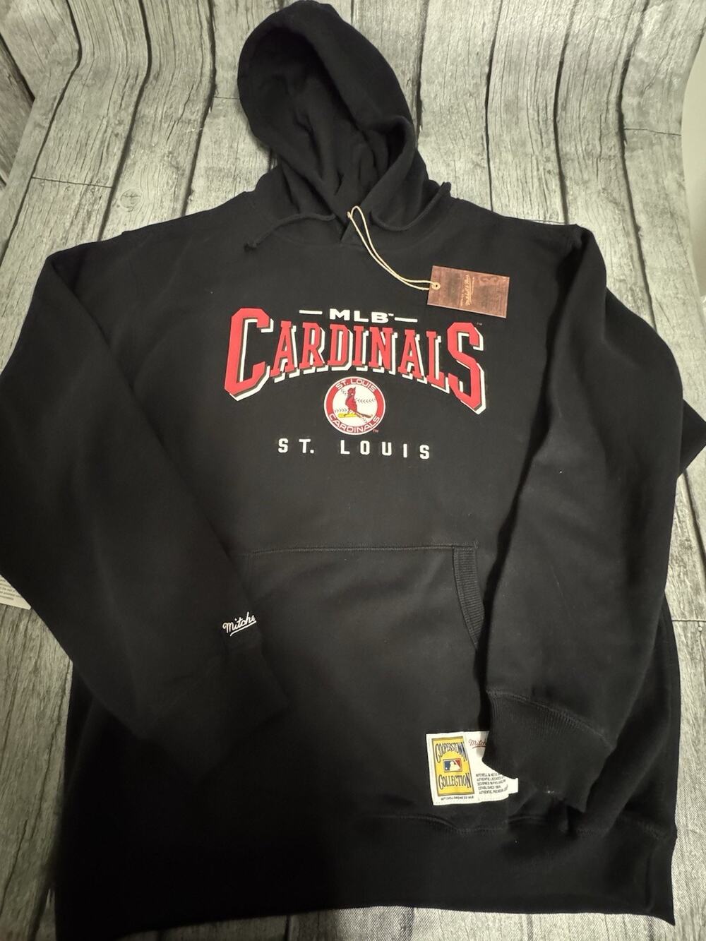 NWT Men's Mitchell & Ness St. Louis Cardinals Vintage Logo Hoodie Black Large